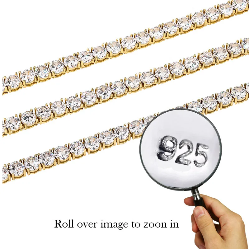 

Hot style 4mm 6 mm wide 925 silver hip-hop single row tennis chain zircon men's women bracelet tennis bracelet, White/yellow