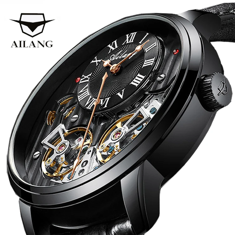 

Ailang Top luxury brand expensive men's watch automatic mechanical quality watch Roman double tourbillon watch leather male 2020