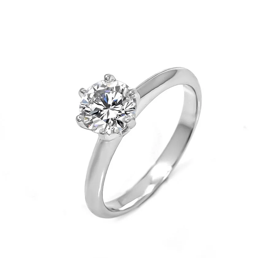 

925 Sterling Silver D Color Moissanite Engagement Ring Simple Six Prong Women's Ring White Gold Wedding Ring