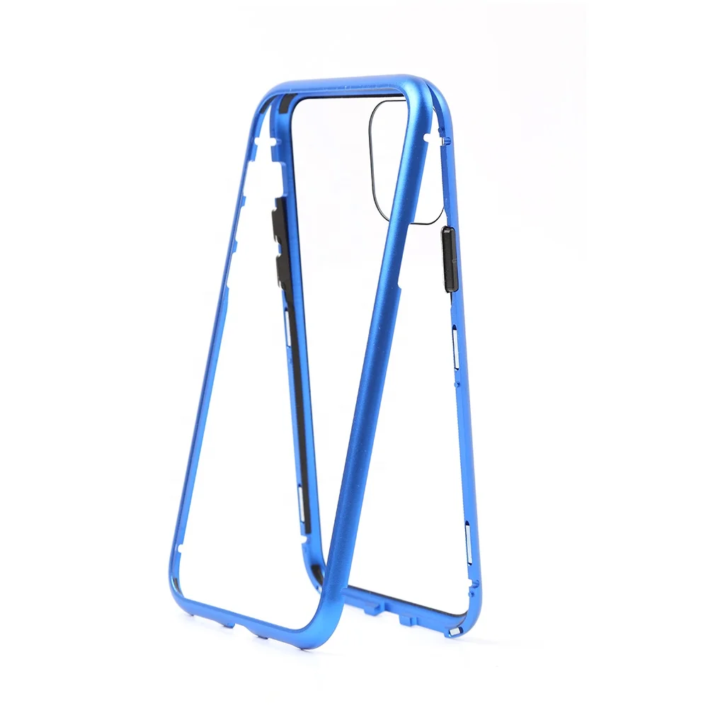 

360 Degree Protective Transparent Magnetic Tempered Glass Mobile Phone Accessories Case with Metal Frame for iPhone 11 XR XS Max