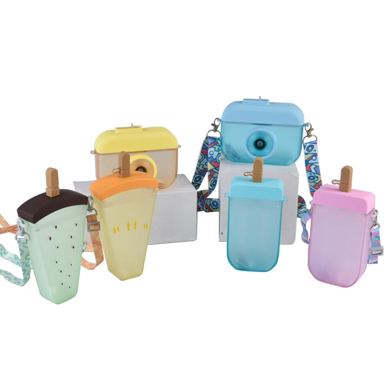 

Creative Cute Kawaii Plastic Ice Cream Popsicle Shape Drink Cup with Straw and Strap, Customized color acceptable