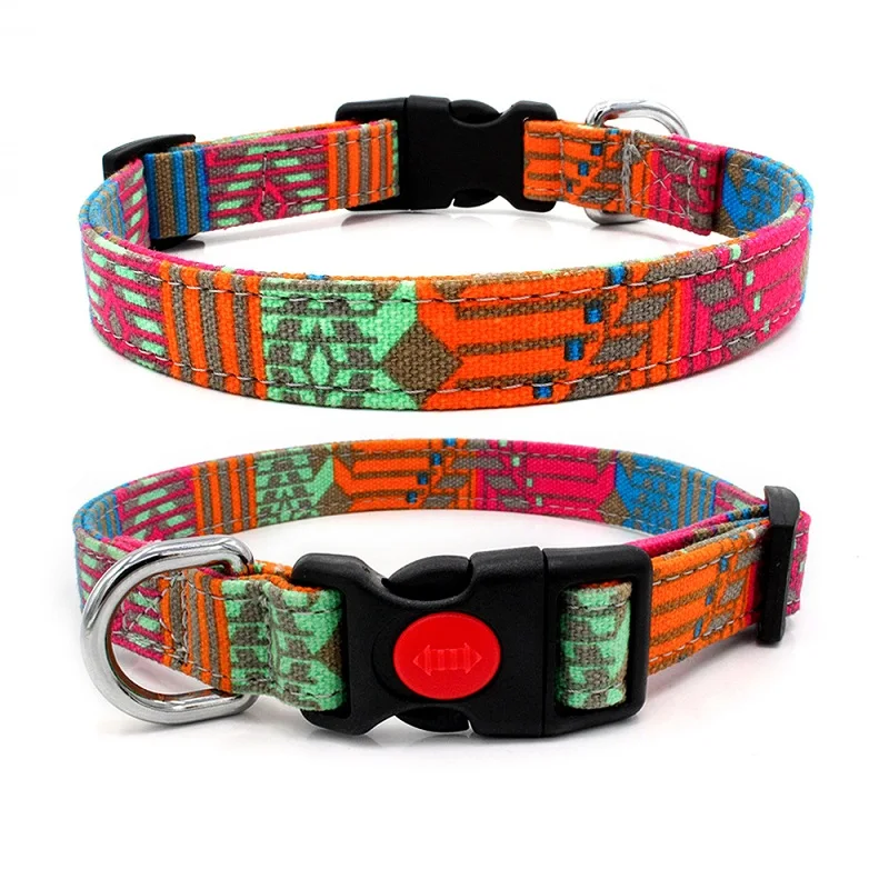 

Wholesale Bohemian Style Adjustable Reflective Weatherproof Neoprene Padded Nylon luxury pet collar, Colorful