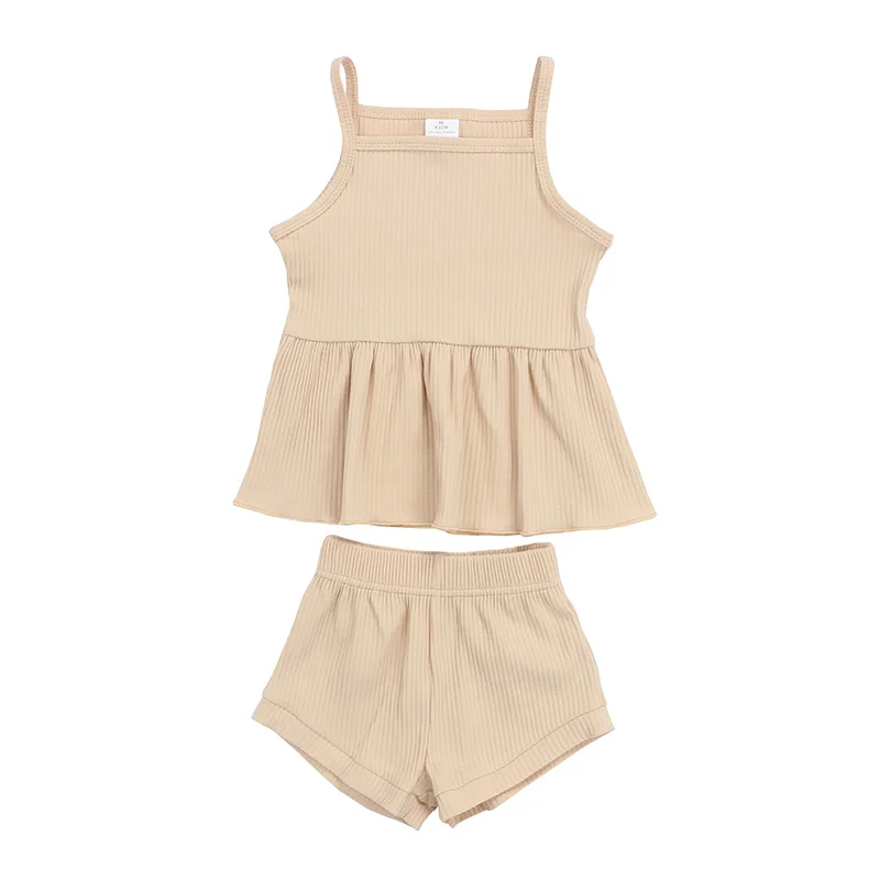 
Sleeveless baby clothes sets summer kid clothing outfits boutique toddle clothes ribbed girls sets 