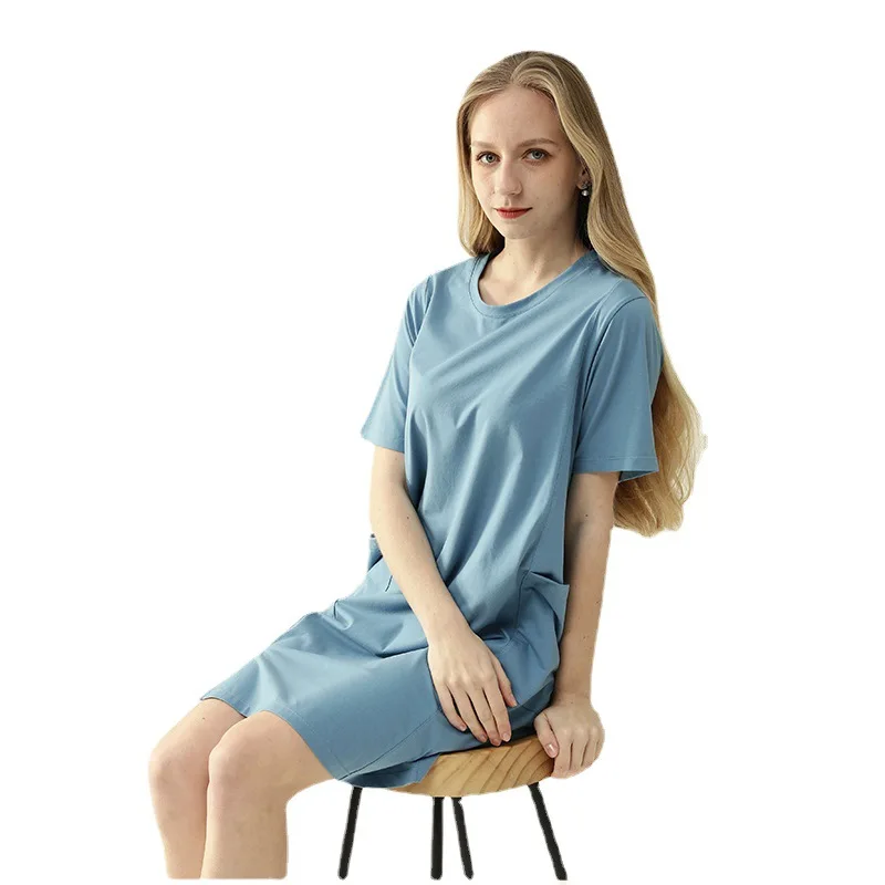 

Customized summer women onesies pajamas nightwear cotton lounge wear women nightgown with pocket, Picture shows