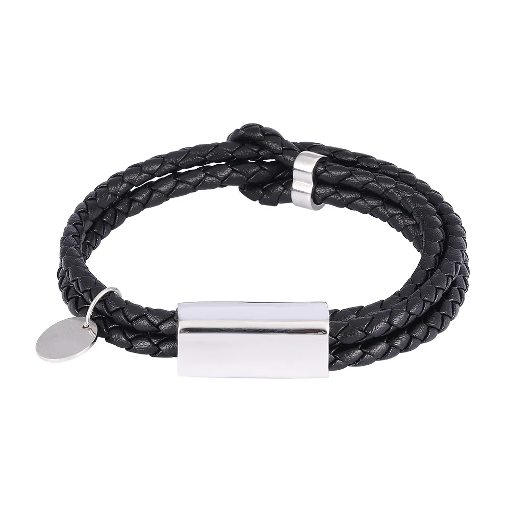 

Multilayers Handmade Classic Woven Leather Couple Bracelets Laser Custom LOGO Gift Stainless Steel Clasp Male Women Bracelets