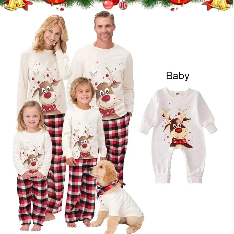 

New Fashion Family Matching Pajama Sets Cute Deer Baby Outfits With Glasses Custom Christmas Men's Sleepwear Set For New Year, As picture shows