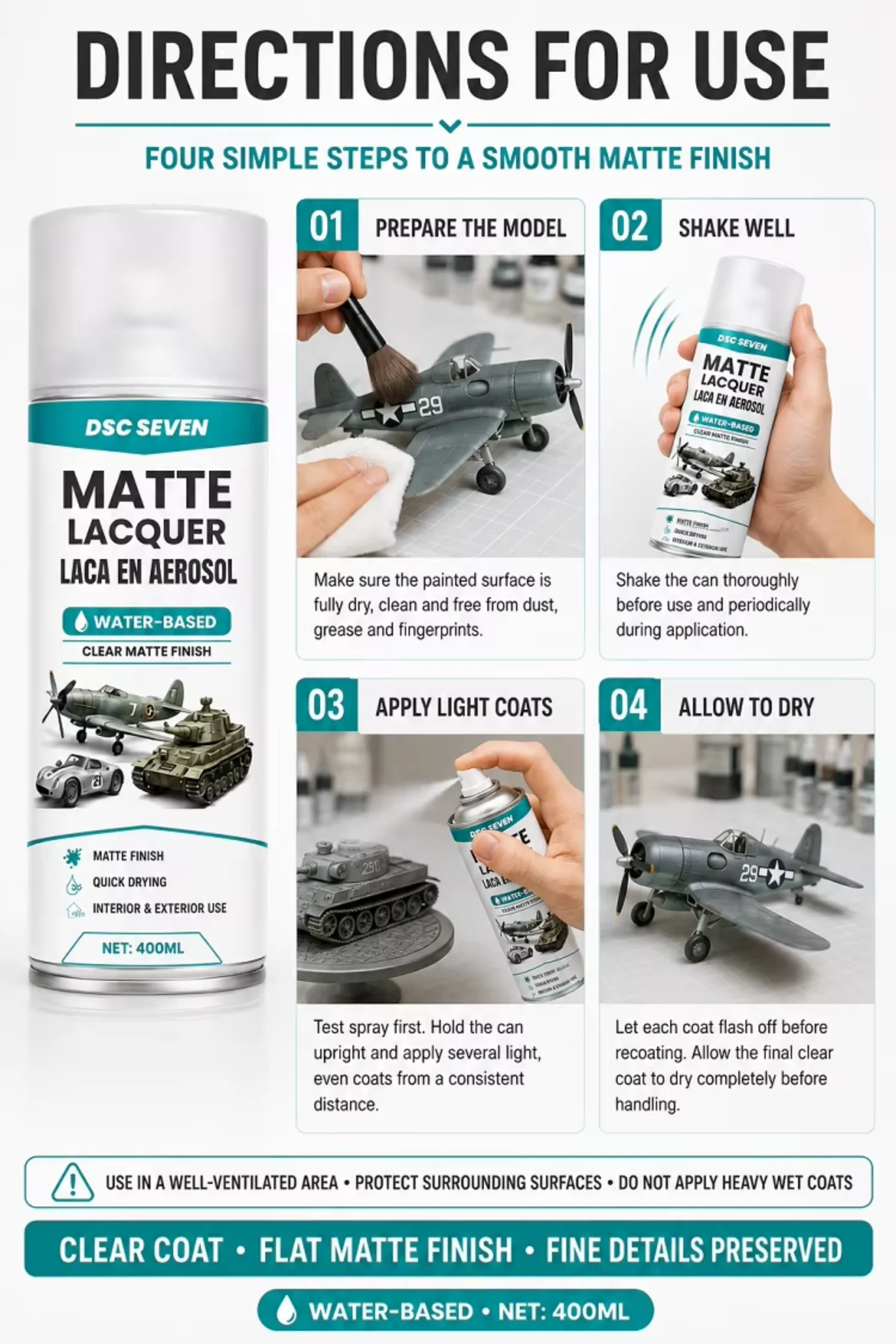 Matte Acrylic Top Coat Spray Gunpla Scale Model Cars Water Based Clear Aerosol Quick Dry Sealer Protect Paint Sealant