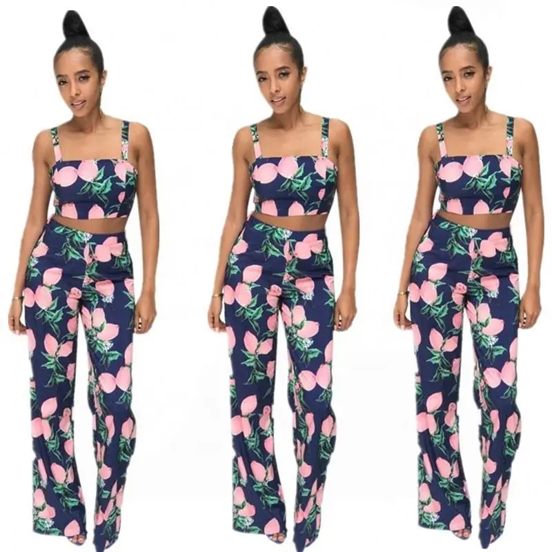 

2021 autumn and winter sexy women's suit sling suit blue print two-piece suit