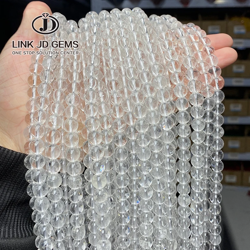 JD Wholesale 4mm/6mm/8mm/10mm/12mm 5A Natural Clear White Crystal Rock Quartz Beads Round Gemstone Loose Bead for Jewelry Making