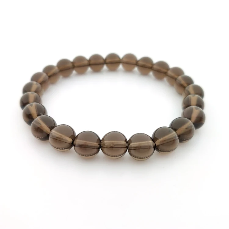 

Satin Crystals Smoky Quartz Bracelet 8mm Boutique Clear Brown Round Genuine Gemstone Handmade Stretch, As pitures