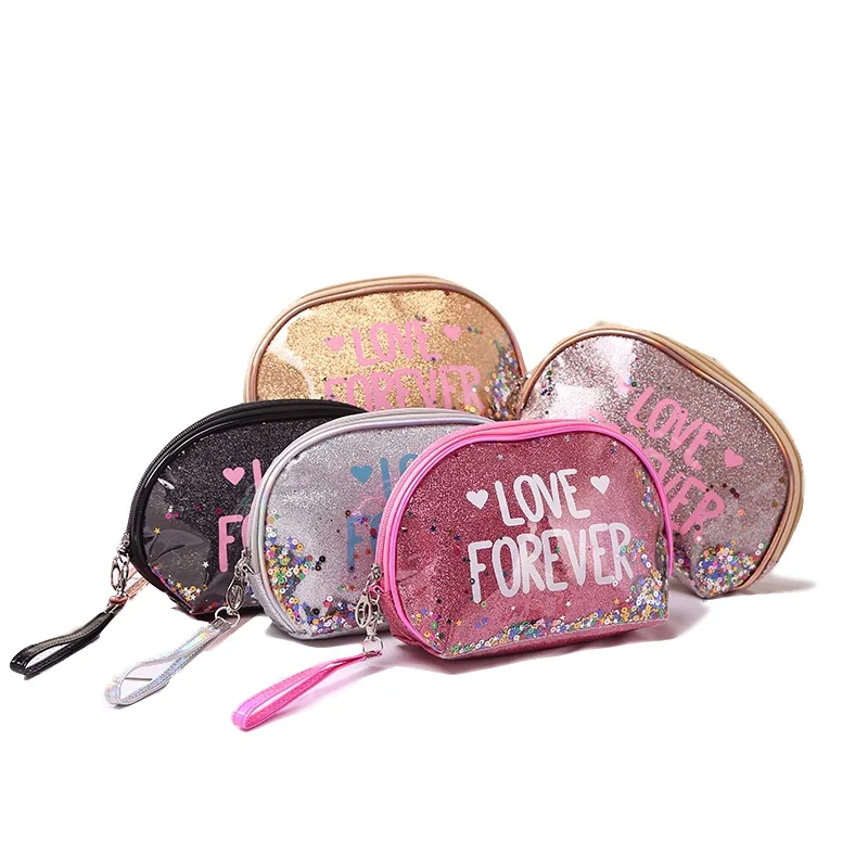 

Cross-border hot cosmetic bag glitter sequin semicircle bag Korean version portable letter cosmetic storage, Customized color