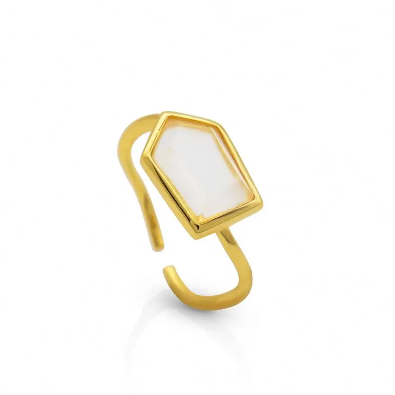 

Chris April 925 sterling silver gold plated Natural white Quartz Geometric shape stone Gemstone ring, Yellow gold