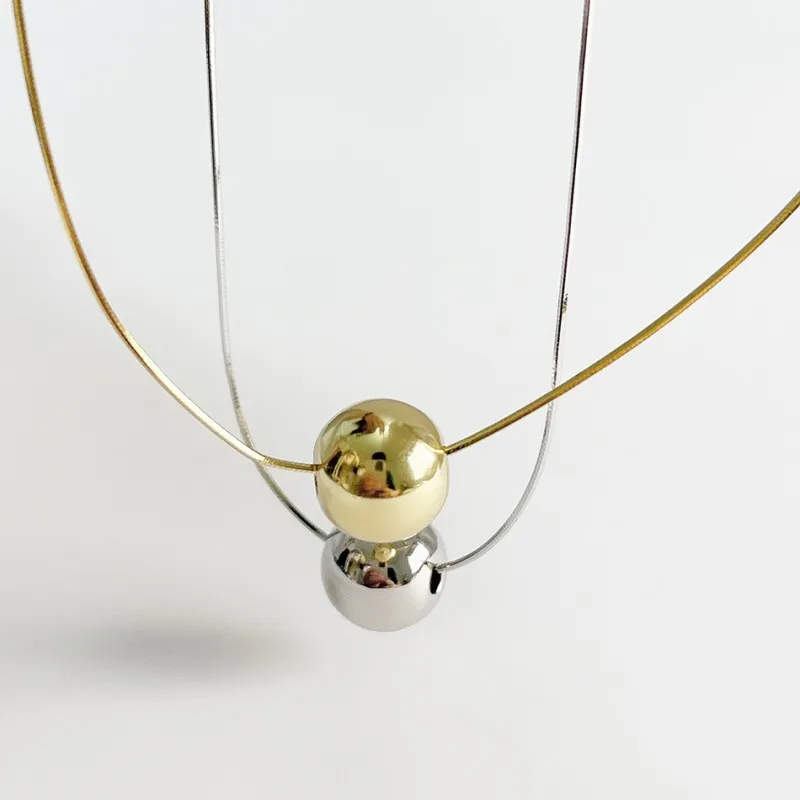 Geometric 925 Sterling Silver Round Roller Ball Shape Necklace with Snake Type Chain