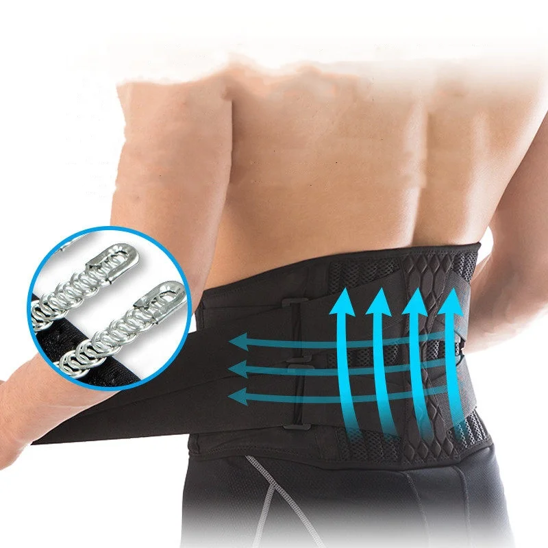 

Men Women Waist Trimmer Spine Lumbar Support Belt Steel Plate Support Gym Fitness Weightlifting Back Brace, Black