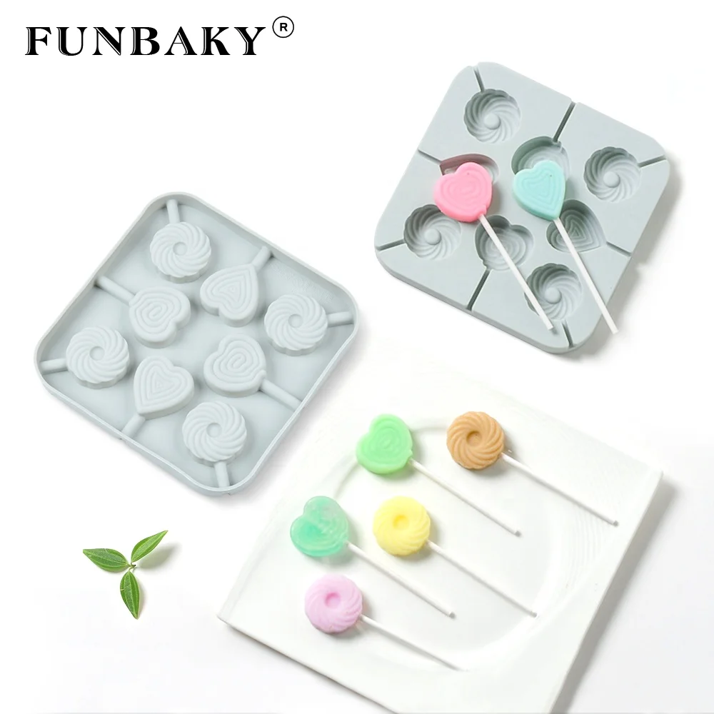 

FUNBAKY JSC3276 New design multi - cavity candy mold romantice heart round shape lollipop mould silicone home application, Customized color