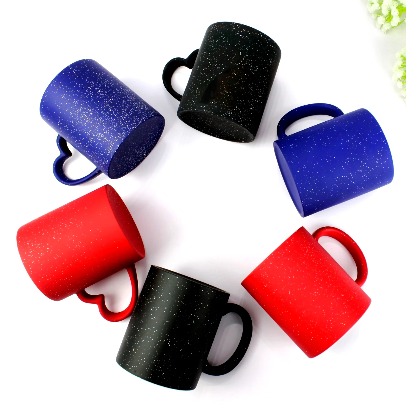 

Mug Heart Handle Cup Heat Sensitive Color Changing Ceramic Glitter Whole 11oz Porcelain Coffee Mugs Disposable Eco-friendly LFGB, Black, red, blue