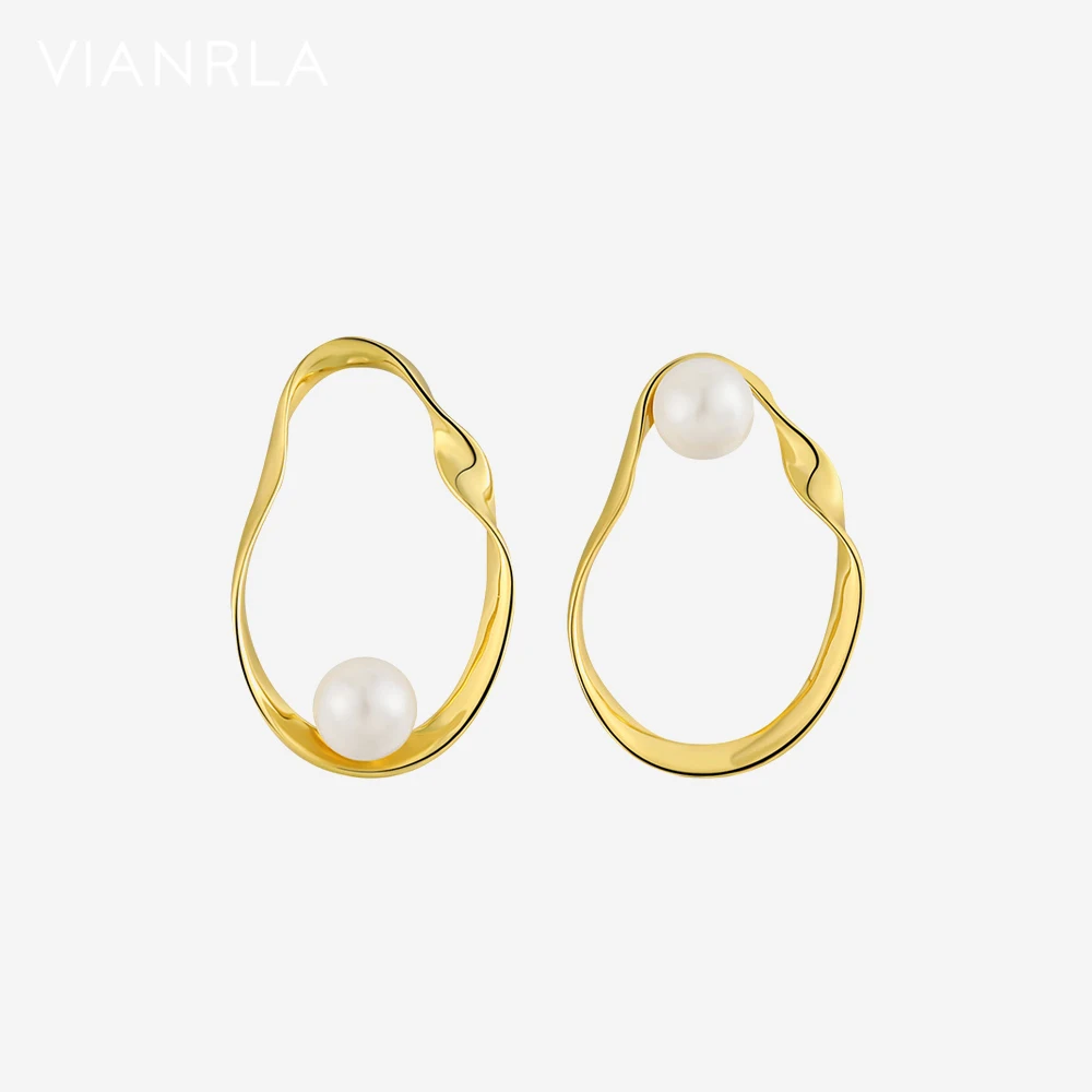 

VIANRLA 925 Sterling Silver Jewelry Ear Studs 18k Gold Hoop Earring Pearl For Women Wholesale