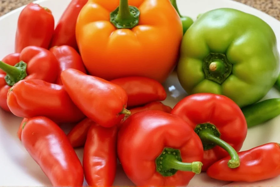 Assorted capsicum peppers arranged beautifully in a rustic bowl