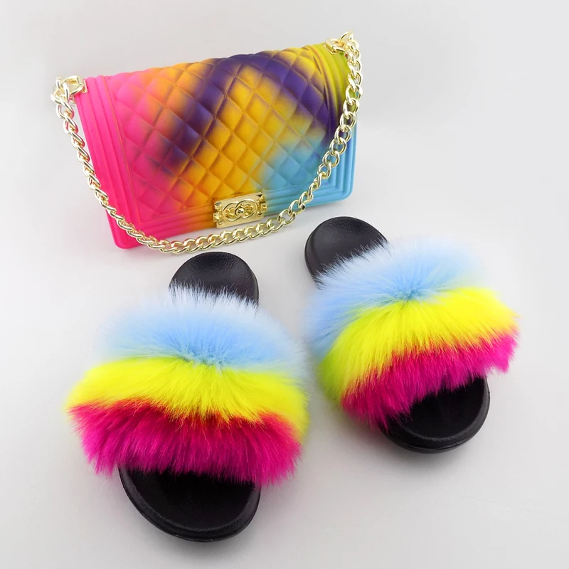 

Beach women fur slipper sandals real fox