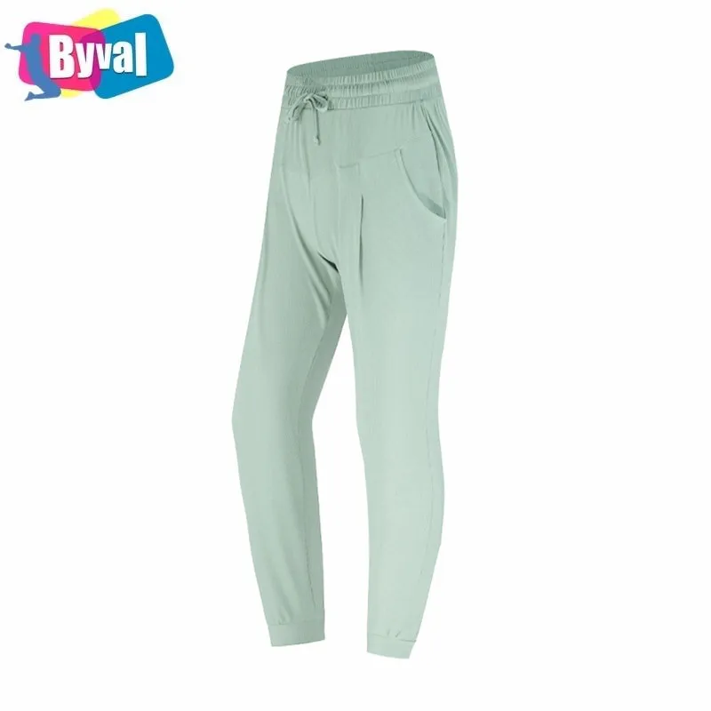 

2021 New Women Sport Pants Breathable Solid Yoga High Waist Running Fitness Gym Pants With Pockets