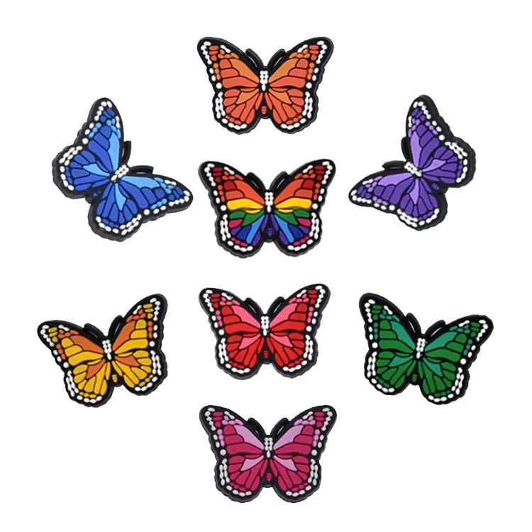 

Cheaper Butterfly cartoon PVC Shoe Charms Shoes Buckles Action Figure Fit Bracelets Croc accessories Wristband girls Gift, As pictures show