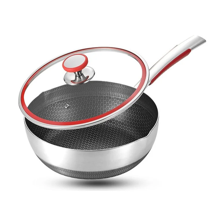 

28cm Pure 316 Stainless Steel Double Sided Honeycomb Non-stick Cookware Cooking Pot Wok Fry Pan
