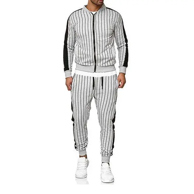 

New Arrival Custom Logo Men 2 Piece Set Casual Zipper Striped Crew Neck sweatsuit Jogging Tracksuit For Men