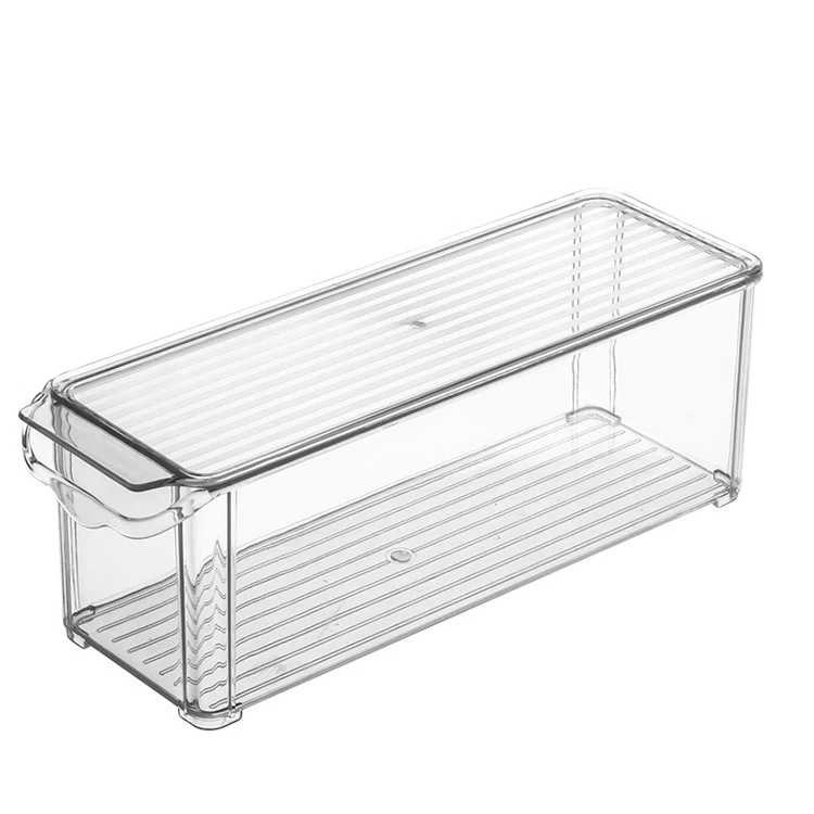 

Pantry Refrigerator Food Storage Container Plastic PET Clear Stackable Fridge Space Saver Organizer Box Bins with Lid
