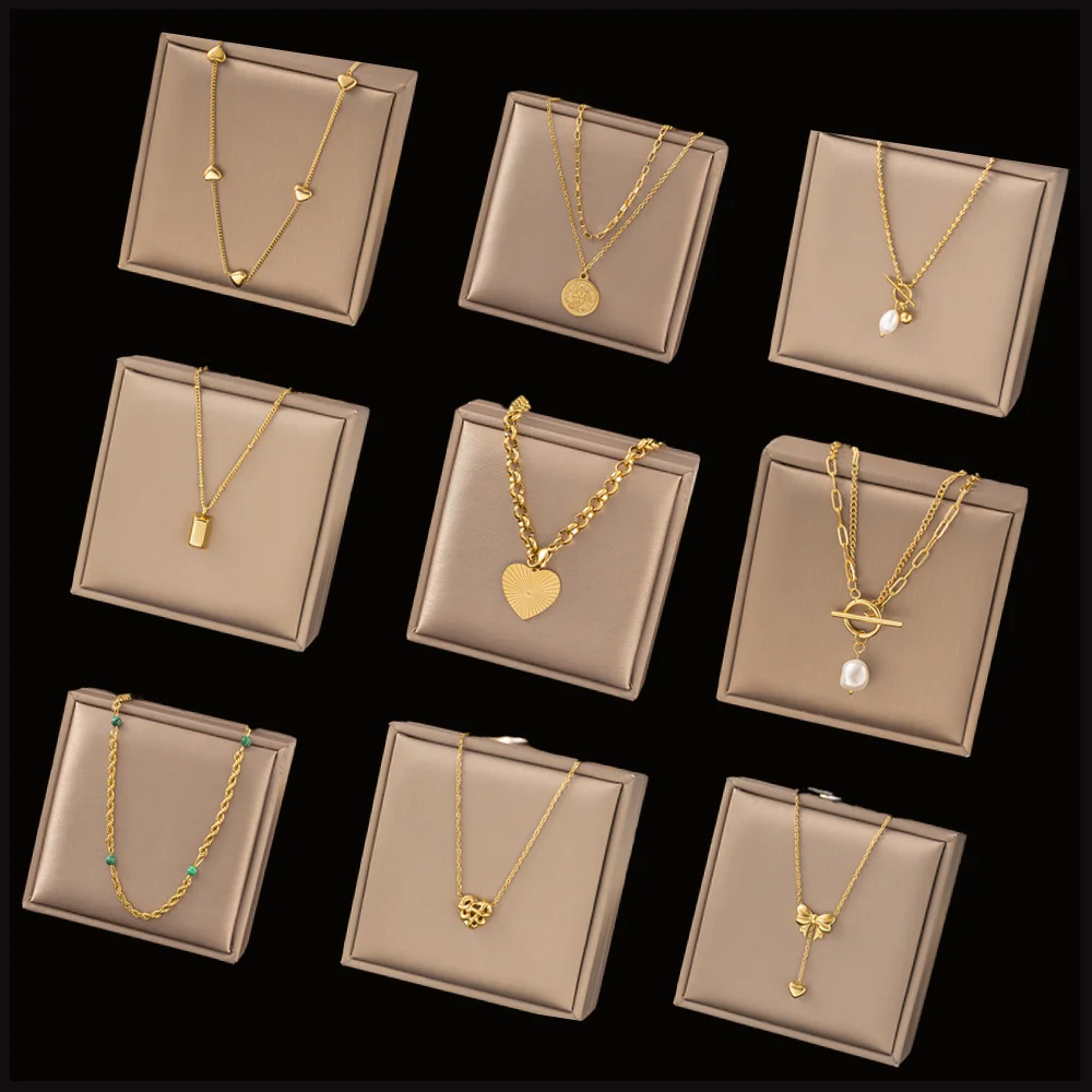 Waterproof Wholesale Fashion Jewelry Women's Accessories 18K Gold Plated Heart Bow Tie Pearl Charm Stainless Steel Necklaces