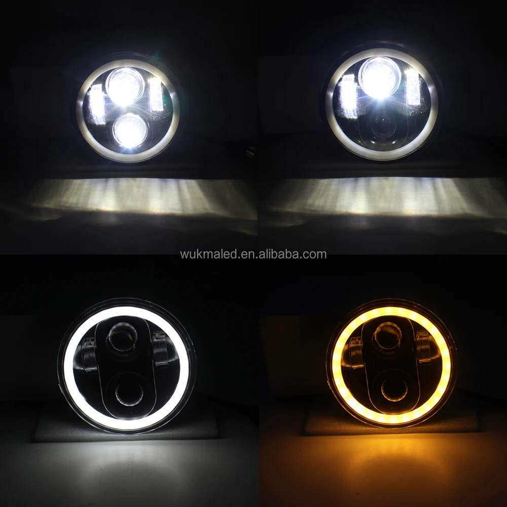Motorcycle 5.75" 5 3/4 LED Headlight White DRL Amber Turn Signals Halo For Dyna Sportster XL1200 XL883