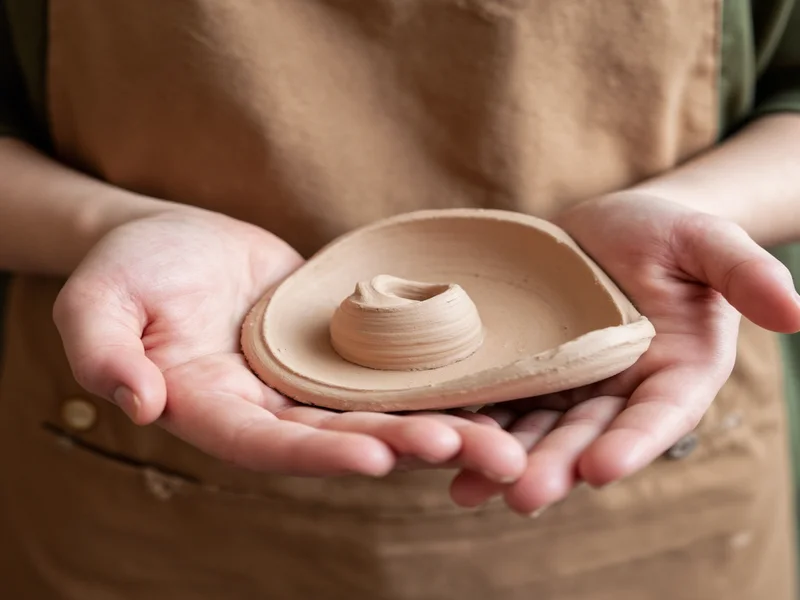 Hand holding finished clay ring dish