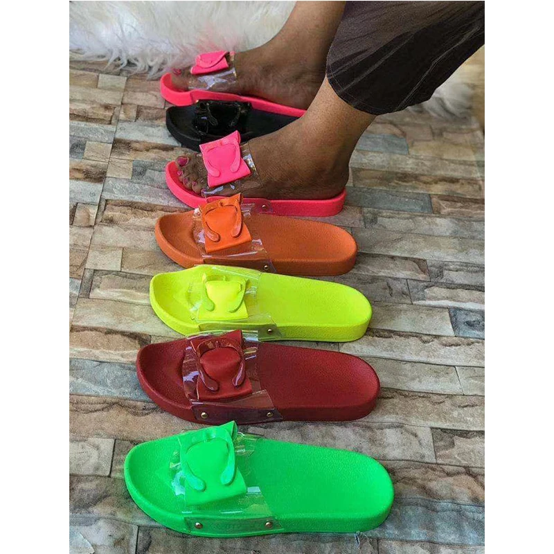 

Summer Women Flat Slippers Jelly Slides candy Transparent Strap Female Open Toe Causal Flip Flops Outdoor Ladies Beach Shoes