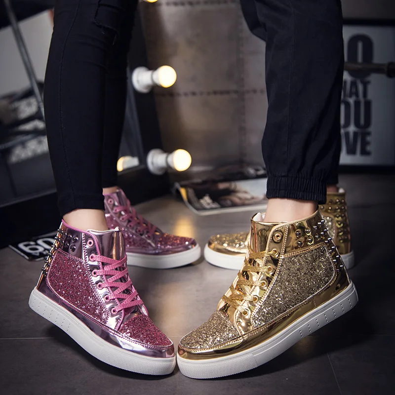 

Shiny PU Bling Bling Casual Shoes Fashion Rivet Lover Sneaker Shoes