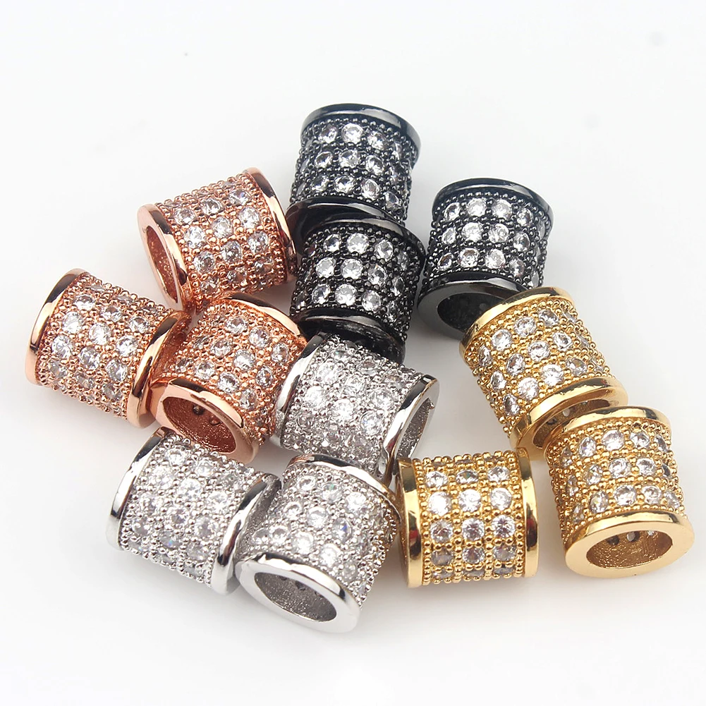 

3pcs/bag Metal Brass Micro Pave Spacer Beads Crystal CZ Cylinder Crystal Charm Beads For Jewelry Making DIY