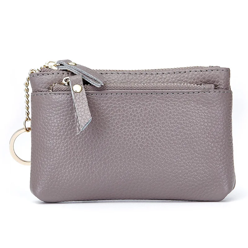 

Women Mini Zero Wallet Ladies Double Zipper Genuine Leather Coin Purse Multi Functional Small Coin Credit Card Key Ring Wallet