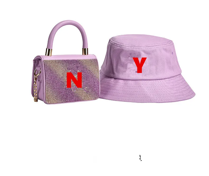 

Bling Logo Chain Messenger Bags N&Y Handbags and Matching Hats Set Designer NY Detroit Bucket Hat and Purse, 13 color option
