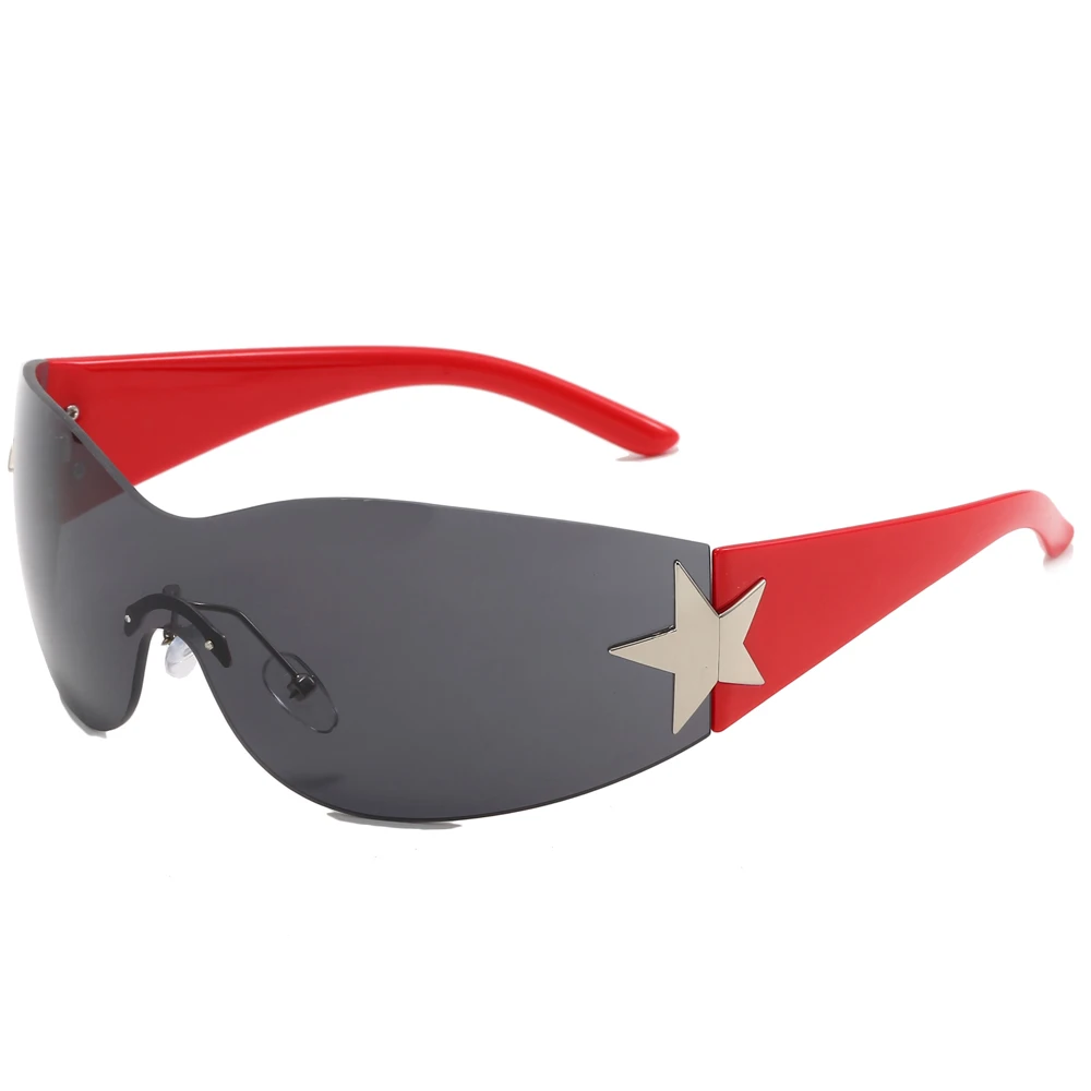 

Superhot Eyewear 10309 Fashion 2023 Oversized Rimless Wrap Around Shield Y2K Star Sunglasses