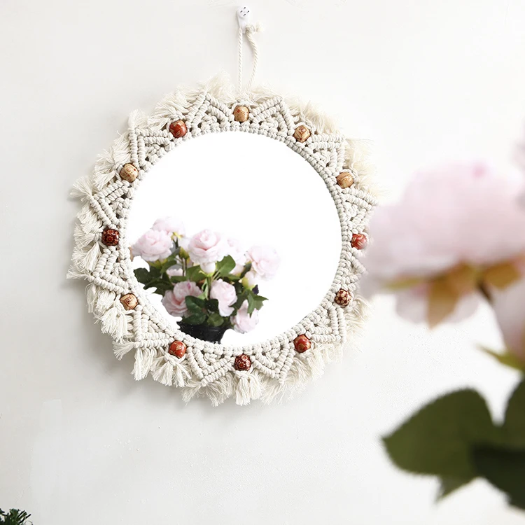 

Macrame Mirror macrame Wall Hanging Boho Decorative mini makeup wall Mirror for Home Decor, White