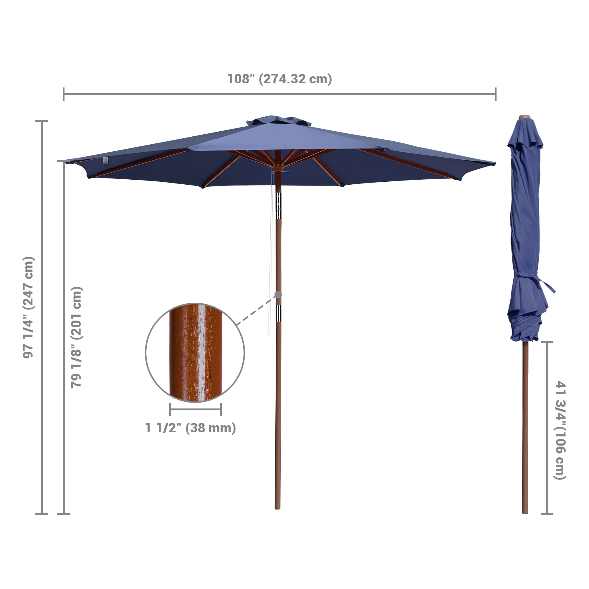 

FREE SHIPPING IN US 9 Ft wooden classic and never out of date umbrella, provides shade for your backyard and pool