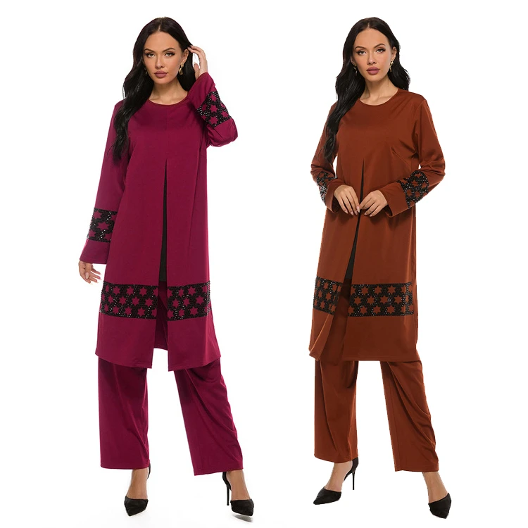 

W8748 Islamic clothing fashion plus size two pieces muslim women pant suits