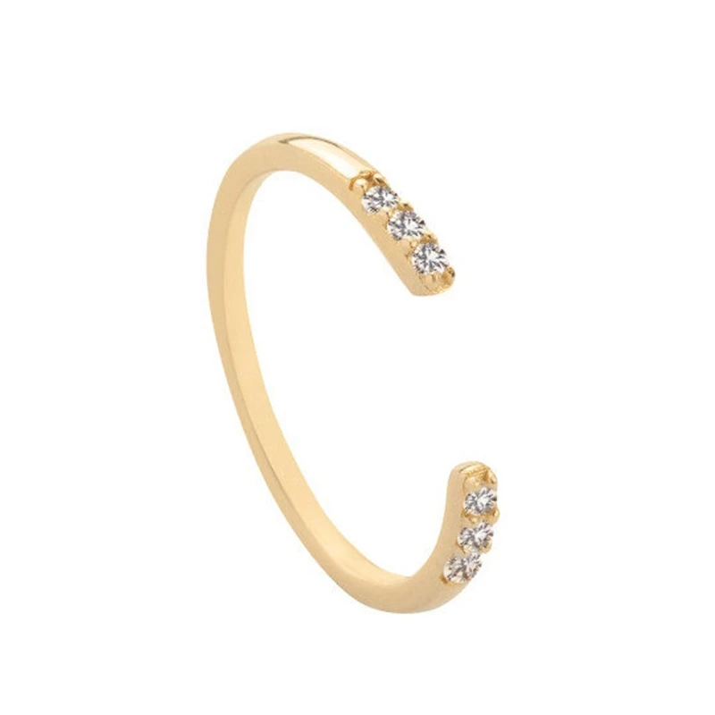 

S925 sterling silver 18k gold platerd simple ladies ring fashion jewelry zircon open index finger ring