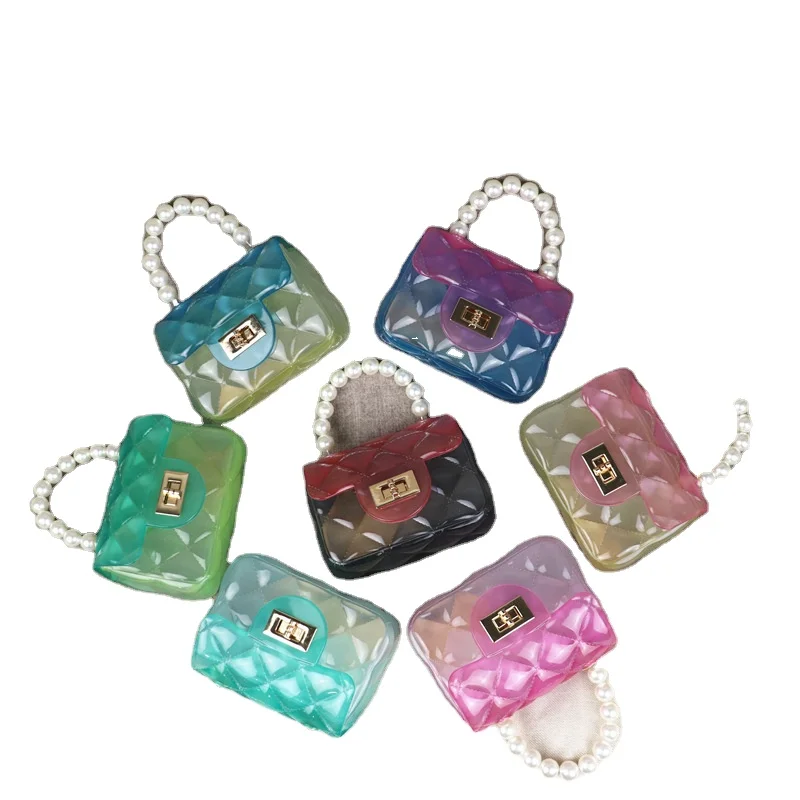 

2021 Shenglu kids jelly purse with pearl beads handle clear pvc handbags purse manufacturer