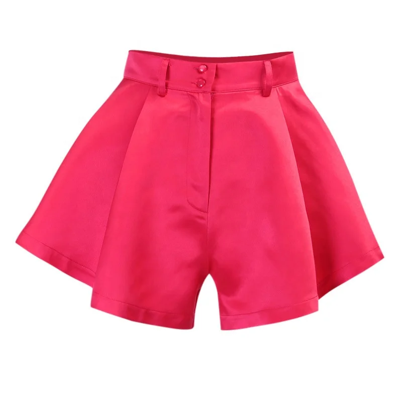 

Solid Color Elegant Loose Button Wide Leg High Waist Hot Pants Short for Women