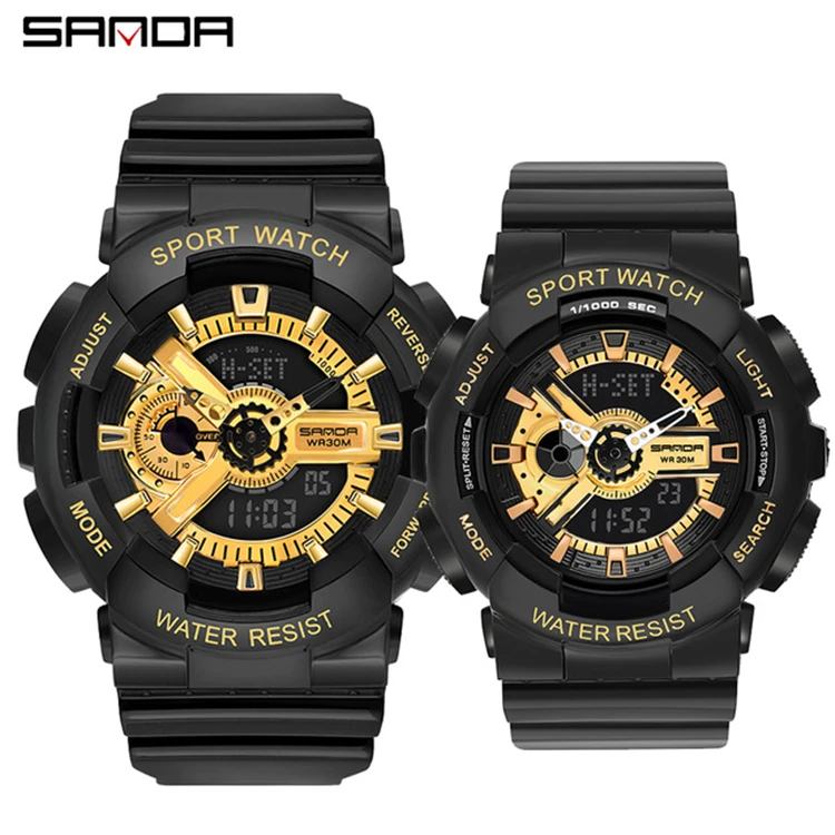 

SANDA Men Sports Watches Dual Display Analog Digital LED Electronic Quartz Couples lover Wristwatches Waterproof Military Watch