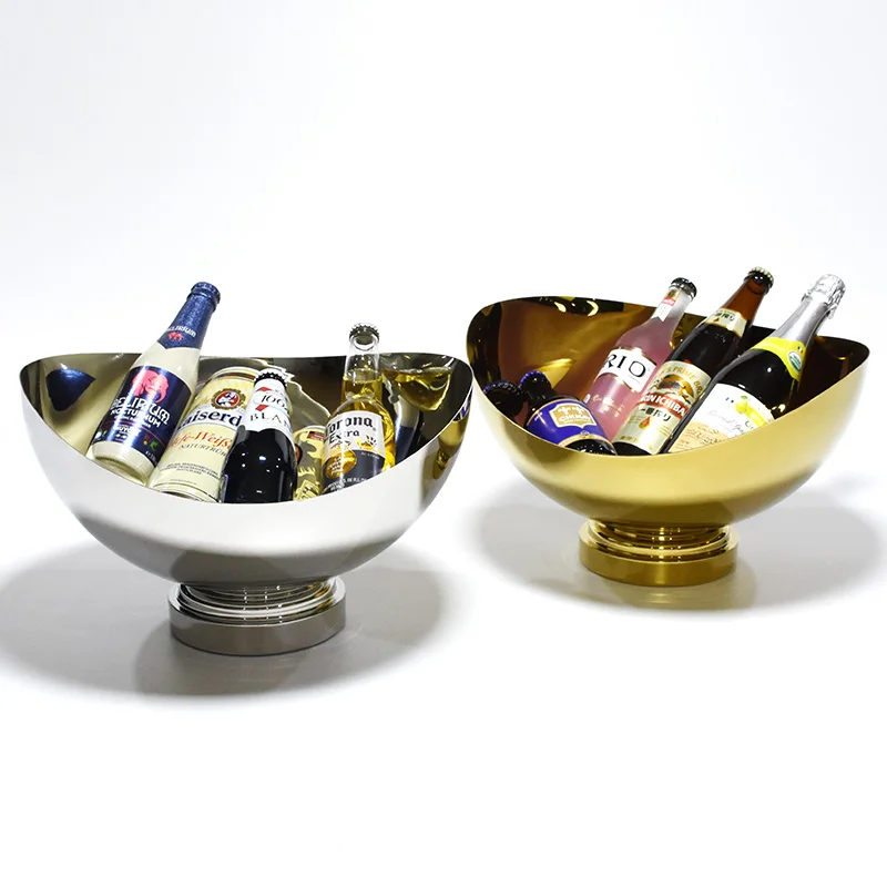 

Moden stainless steel high-capacity wine beer ice bucket metal beverage wine basin, Silvery/gold