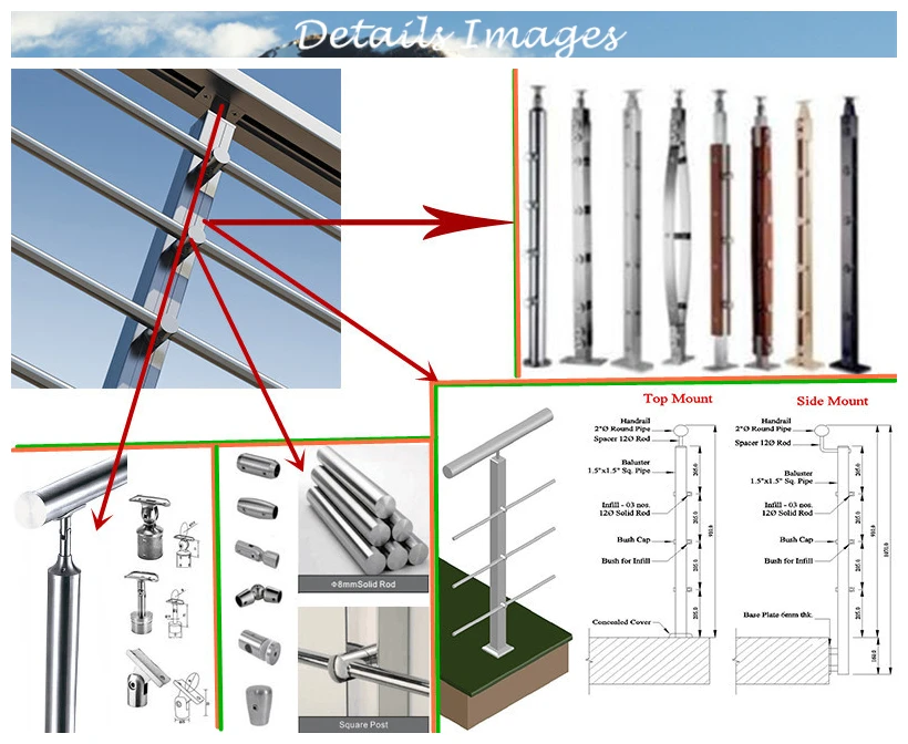 Steel stair rods inoxidizable stainless steel rod balustrade/stair rods for carpets decorative balcony railing use factory