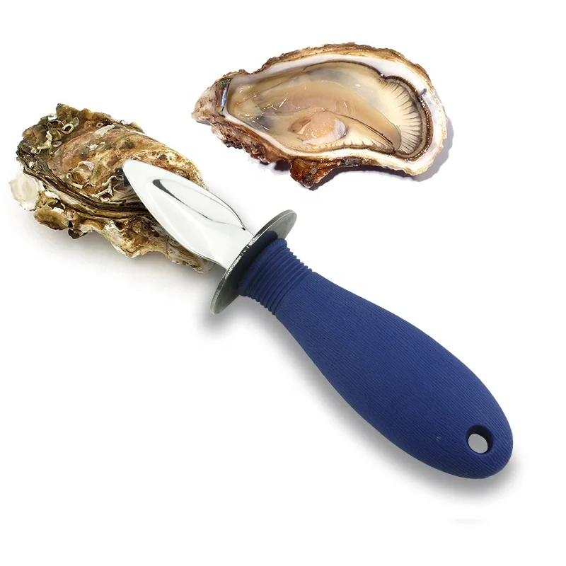 

Wholesale high quality multi function sturdy stainless steel TPR handle oyster shucking knife, Blue
