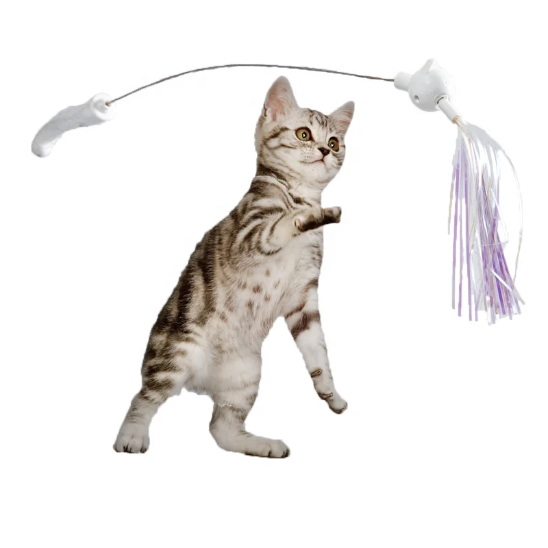 

Factory Custom Logo Oem Private Label Plastic Wire Cat Teaser Stick Toy, White