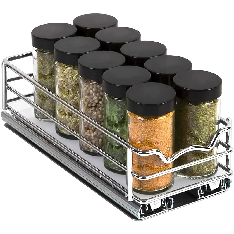 

Pull Out Spice Rack Organizer for Cabinet Heavy Duty Slide Out Double Rack 4W For Upper Kitchen Cabinets and Pantry Closet, Silver