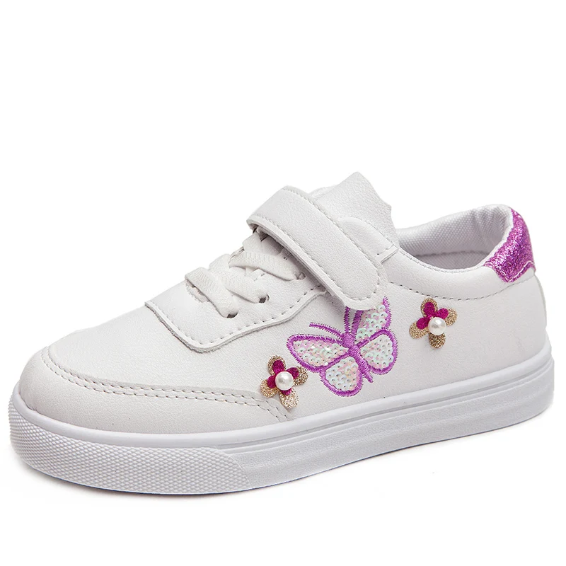 

Kids shoes Girls Sneakers fashion Children baby Casual Shoes solid color Leather Embroidery butterfly Girls Sports Shoes SSJ068